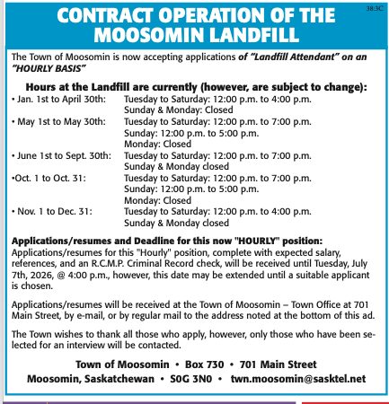 Town of Moosomin - Landfill Attendant 